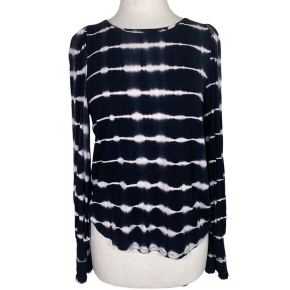 Allison Joy M long sleeve blouse black / white tie dyed striped - Picture 1 of 5